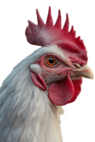 A white chicken with a red comb and a red beak png