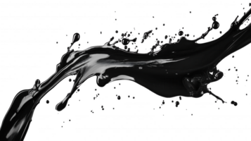 A black liquid is splashing out of a container, creating a dark png