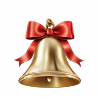 A gold bell with a red ribbon is suspended from a chain png