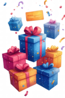 A bunch of colorful boxes with a card. png