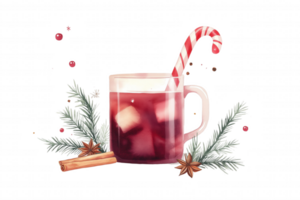 A glass of red drink with a cinnamon stick and some berries png