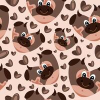 hearts with animal design namely brown side design in heart shape and brown hearts on brown background valentines day pattern vector