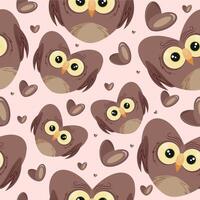hearts with animal design, namely brown owl heart design and brown hearts on brown background, Valentine's Day pattern vector