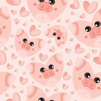 hearts with an animal design, namely a pink pig heart design and pink hearts on a pink background, valentine's day pattern vector