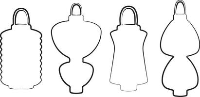 set of simple icons of various Chinese paper lanterns of different sizes for Chinese New Year drawn in different outline, for various designs vector