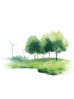 A drawing of a field with a wind farm in the background png