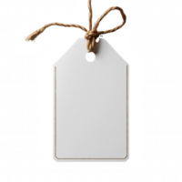 A white tag with a brown string hanging from it png