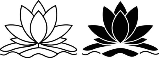 Water Lily Icons Line Art, Black, Floral, Aquatic, Nature, Botanical, Design, Symbol, Element, Illus vector