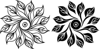Circular Floral Mandala Designs Black and White Leaf Patterns vector