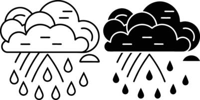 Rain Cloud Icons Weather, Precipitation, Meteorology, Line Art, Black, White, Simple, Graphic, Desig vector