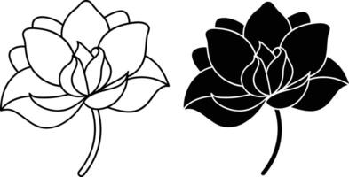 Elegant Outline and Solid Black Flower Designs Floral Art, Botanical Illustrations vector