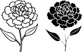 Elegant Black and White Carnation Flower Line Art Designs vector