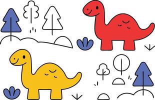Cartoon Dinosaurs in a Simple Landscape Illustration vector