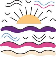 Sunrise Seascape Abstract Coastal Art with Wavy Lines vector