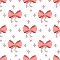 Seamless hand drawn ribbon bow pattern. Decorating bow, pink, red vector