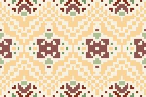 étnico tela píxel Arábica floral gente con patrones bordado, azteca geométrico ornamento impresión. diseño para alfombra, fondo de pantalla, ropa, envase, tela vector
