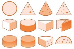 Cheese Shapes Round, Triangular, Cylindrical, and Cubic Dairy vector