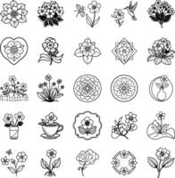 Floral Designs Black and White Flower Illustrations and Patterns vector