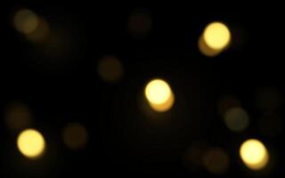 Golden Bokeh Lights on Black Background. Soft Yellow Light Orbs Floating in Dark Space, Background decoration vector