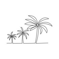 Palm tree continuous one line drawing of outline illustration, vector
