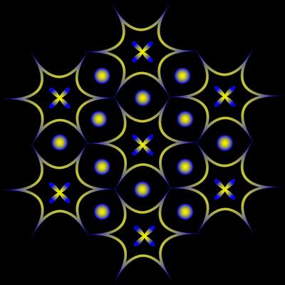 Abstract round pattern in yellow-blue color on a black background
