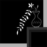 Abstract black background decorated with a doodle style pattern in the form of a vase with a flower on the table vector