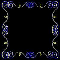 Simple rectangular frame in blue and gold color on black background vector