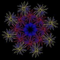Round abstract pattern in the form of a bright multi-colored snowflake on a black background vector