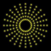 Round abstract pattern in the form of luminous golden dots arranged in a circle on a black background vector