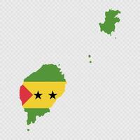 Sao Tome and Principe map silhouette with flag. vector