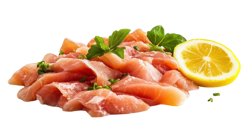 Raw salmon fillet with lemon png