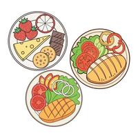 Hand drawn food dish collection Top view isolated on white background vector