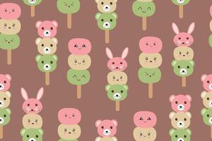 Japanese dango dessert with 3 different colors. Seamless pattern of traditional dessert on mocha mousse color background. vector
