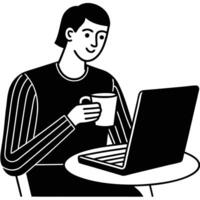 Freelancer Typing Tea Silhouette Isolated on White vector