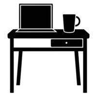 Minimalist Remote Desk with Coffee Mug Silhouette laptop business vector