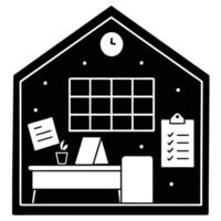 Serene Home Office with Corkboard Calendar for Remote Work Efficiency vector