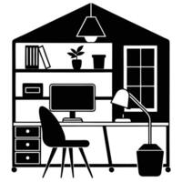 Tranquil Home Workspace with Sleek Silhouette Decor Remote Work desk vector