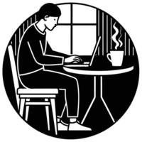 Freelancer Typing in Cafe Silhouette Isolated on White vector