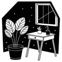 Zen Home Office Corner with Greenery desk plant modern nature minimal vector