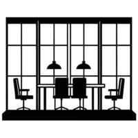 Floor to Ceiling Windows in Workspace Silhouette on White vector