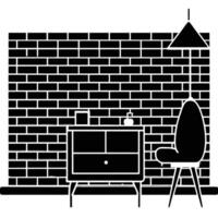 Exposed Brick Wall with Modern Furniture Silhouette on White vector