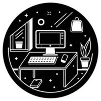 Vibrant Flat Workspace for Remote Work desk laptop coffee plants vector