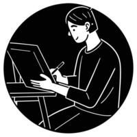 Imaginative Designer Utilizing Digital Tablet in Silhouette Remote vector