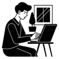 Designer Working on Digital Tablet Silhouette on White vector