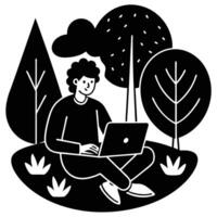 Nomad Working in Park Silhouette on White vector