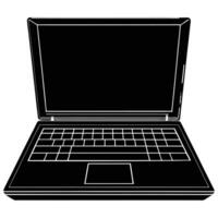 Laptop with Open Screen Silhouette on White vector