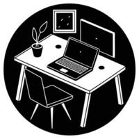 Desk Setup for Remote Work Silhouette vector