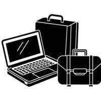 Remote Work Setup Silhouette on White vector