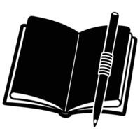 Notebook and Pen Silhouette on White vector