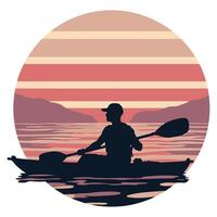 Man paddling in a canoe on a lake Illustration in art form vector